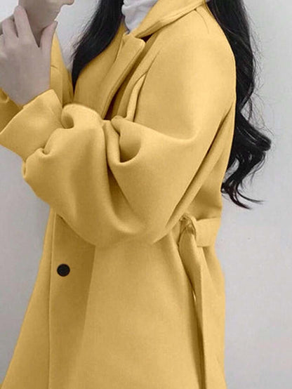 Double Breasted Belted Tweed Jacket – Elegant Long Coat