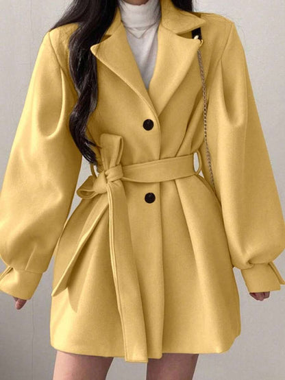 Double Breasted Belted Tweed Jacket – Elegant Long Coat