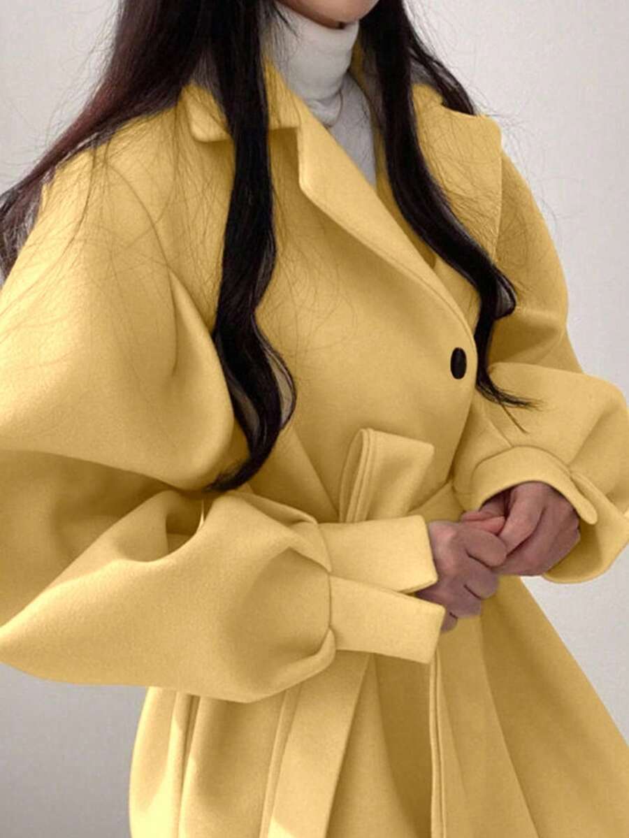 Double Breasted Belted Tweed Jacket – Elegant Long Coat