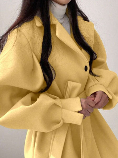 Double Breasted Belted Tweed Jacket – Elegant Long Coat