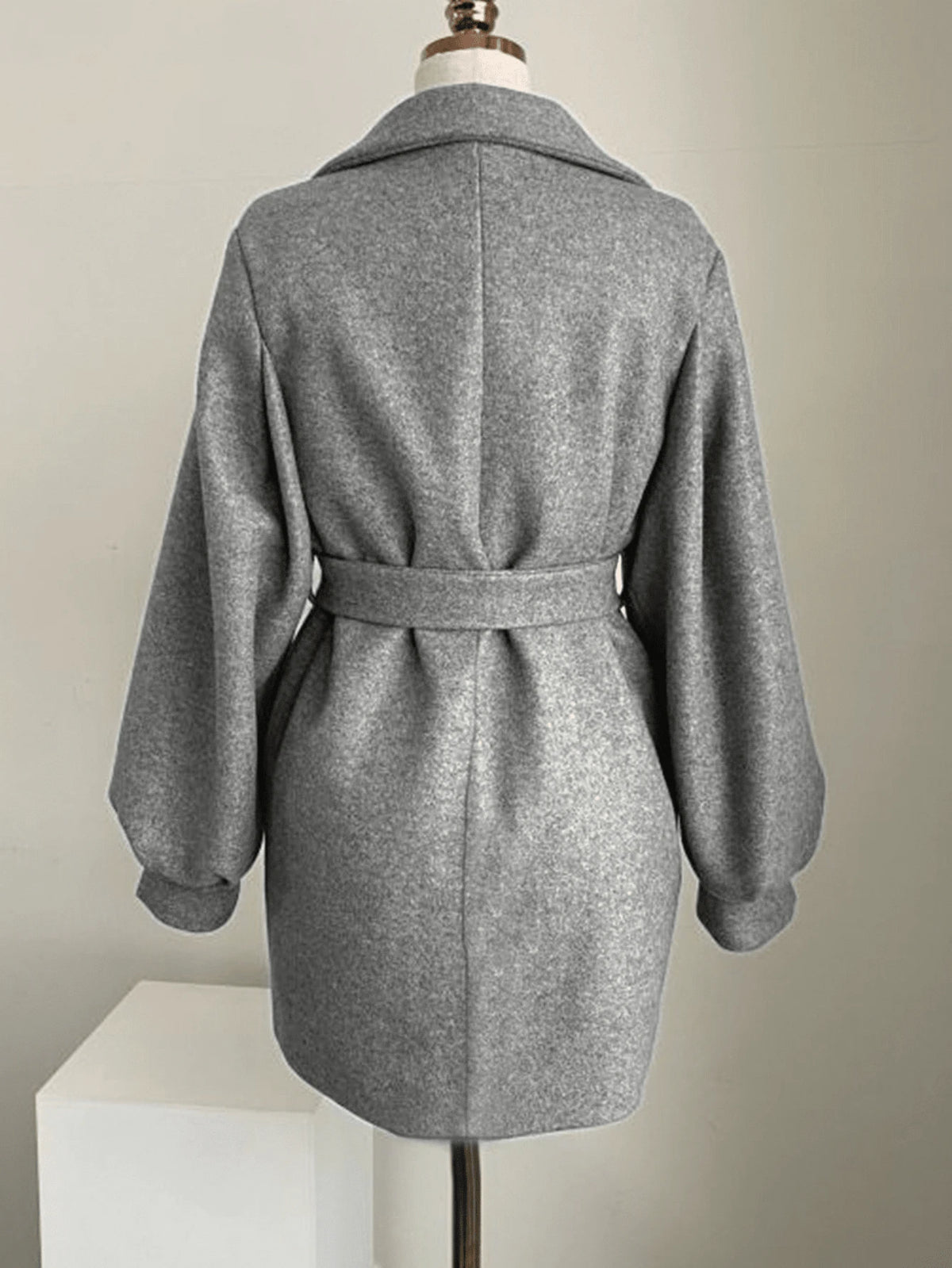Double Breasted Belted Tweed Jacket – Elegant Long Coat