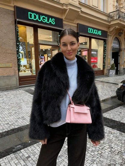 Women's Retro High-End Faux Fur Short Jacket, Loose Version Fashion Casual Coat Winter