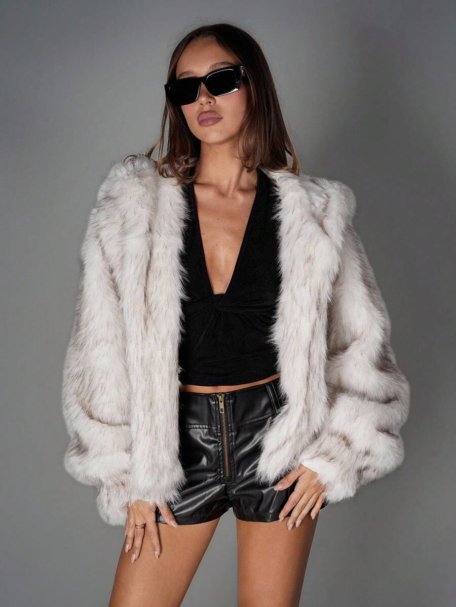 Hooded Faux Fur Jacket – Women's Oversized Winter Coat – White Teddy Fur