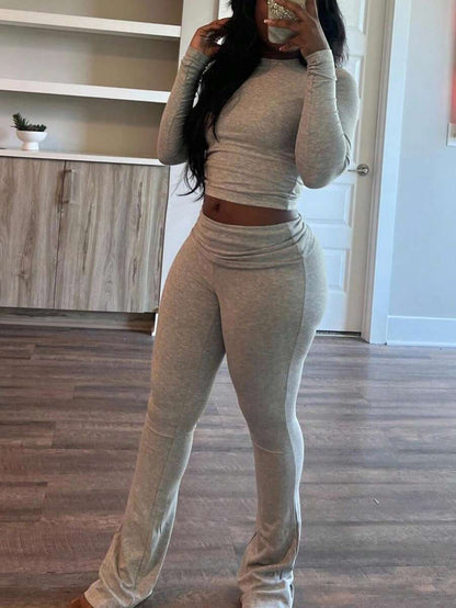 2 Piece Flared Lounge Set – Women – Casual Knit Outfit