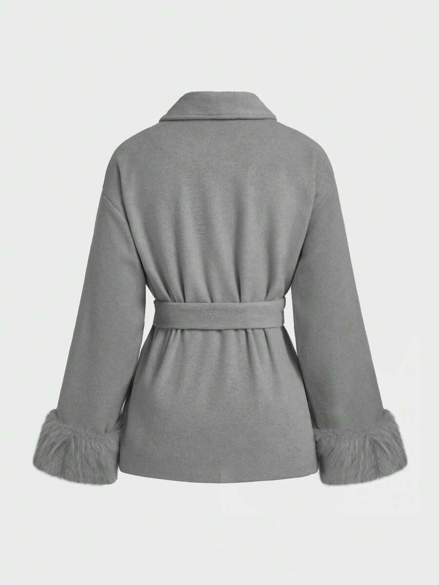 Women Faux Fur Wrap Coat  – Elegant Oversized Winter Jacket