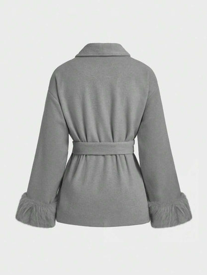 Women Faux Fur Wrap Coat  – Elegant Oversized Winter Jacket