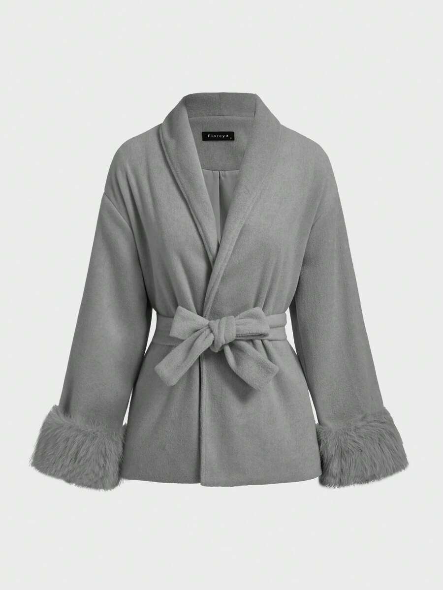 Women Faux Fur Wrap Coat  – Elegant Oversized Winter Jacket