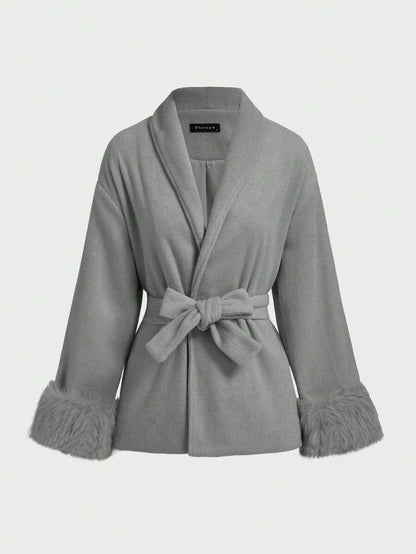 Women Faux Fur Wrap Coat  – Elegant Oversized Winter Jacket