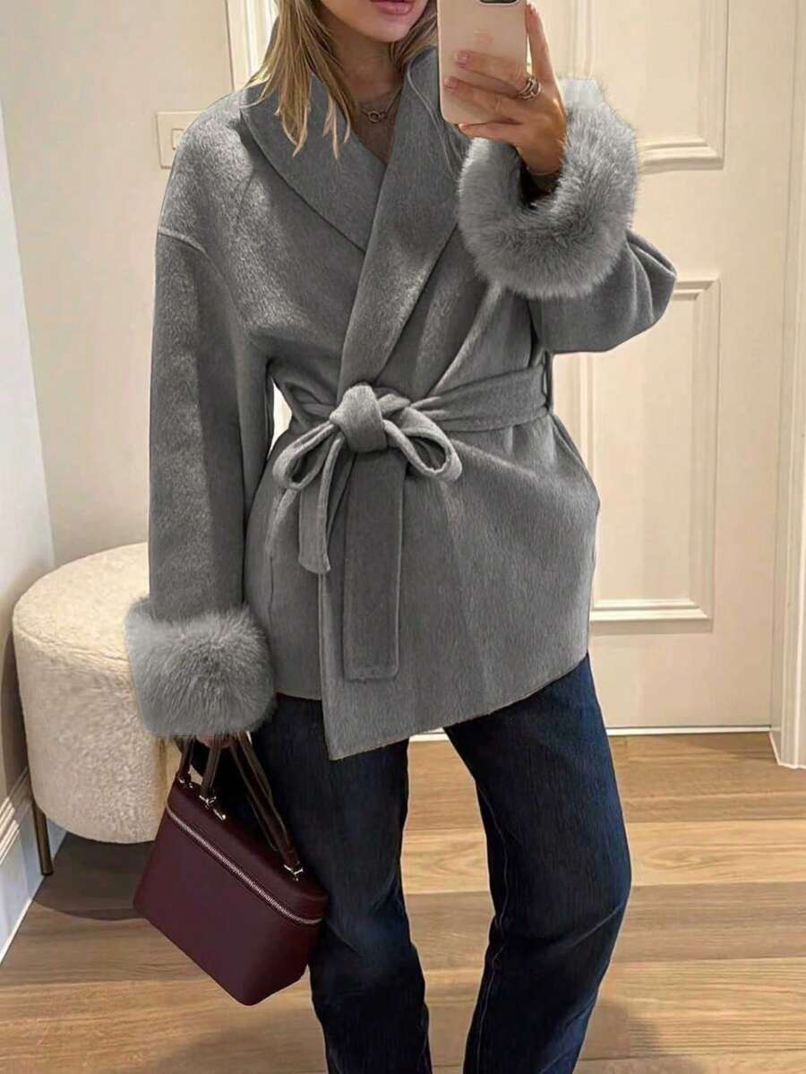 Women Faux Fur Wrap Coat  – Elegant Oversized Winter Jacket