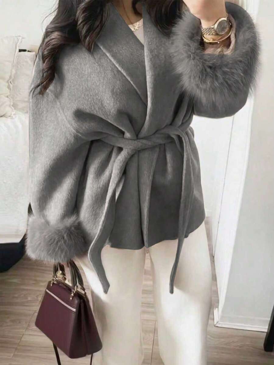 Women Faux Fur Wrap Coat  – Elegant Oversized Winter Jacket