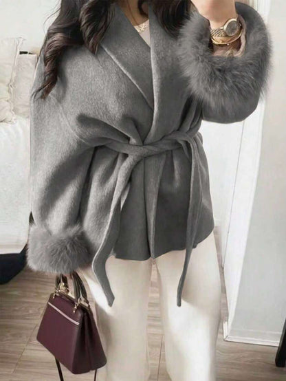 Women Faux Fur Wrap Coat  – Elegant Oversized Winter Jacket