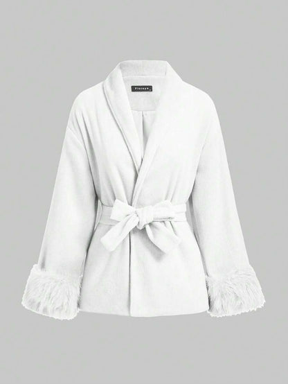 Women Faux Fur Wrap Coat  – Elegant Oversized Winter Jacket