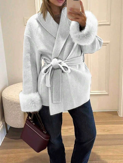 Women Faux Fur Wrap Coat  – Elegant Oversized Winter Jacket
