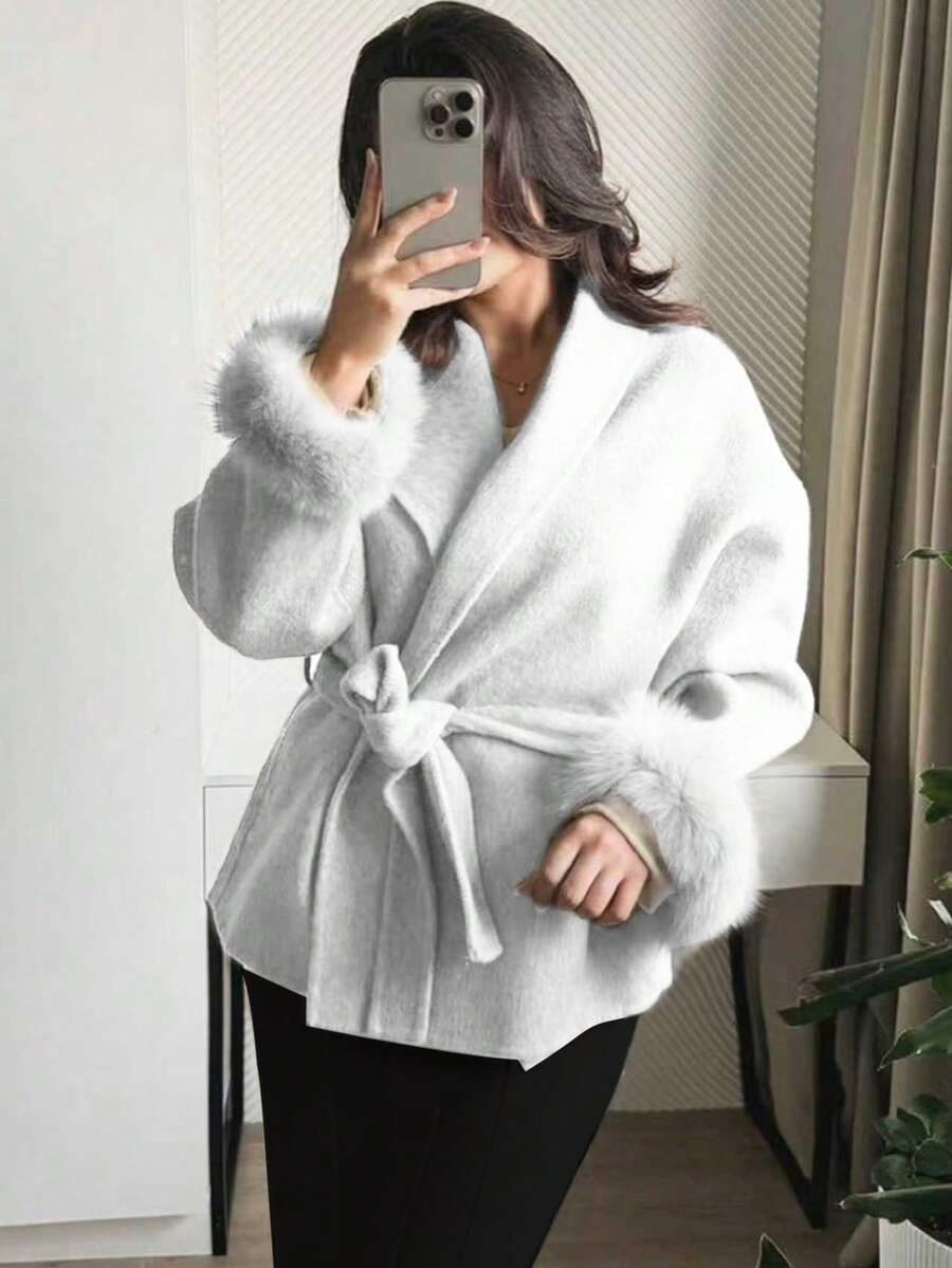 Women Faux Fur Wrap Coat  – Elegant Oversized Winter Jacket