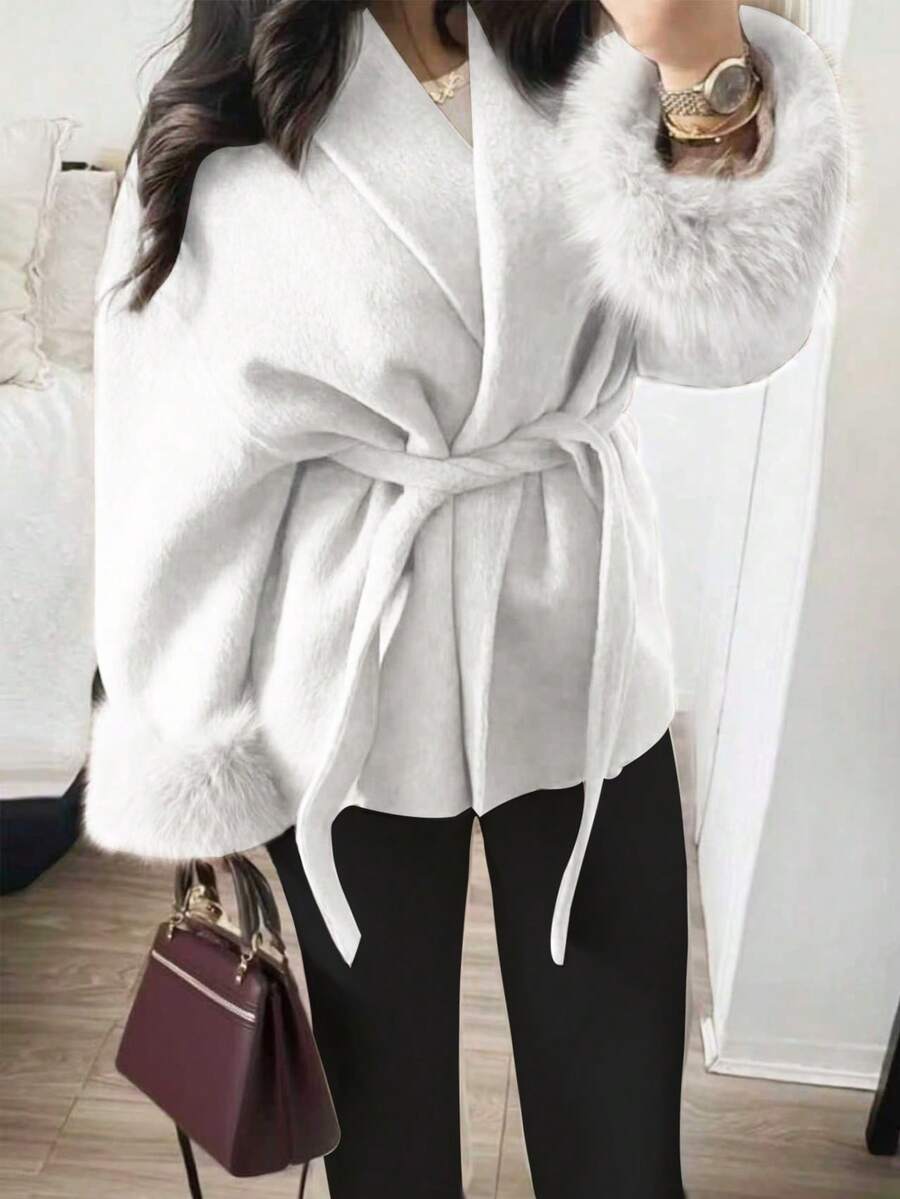 Women Faux Fur Wrap Coat  – Elegant Oversized Winter Jacket