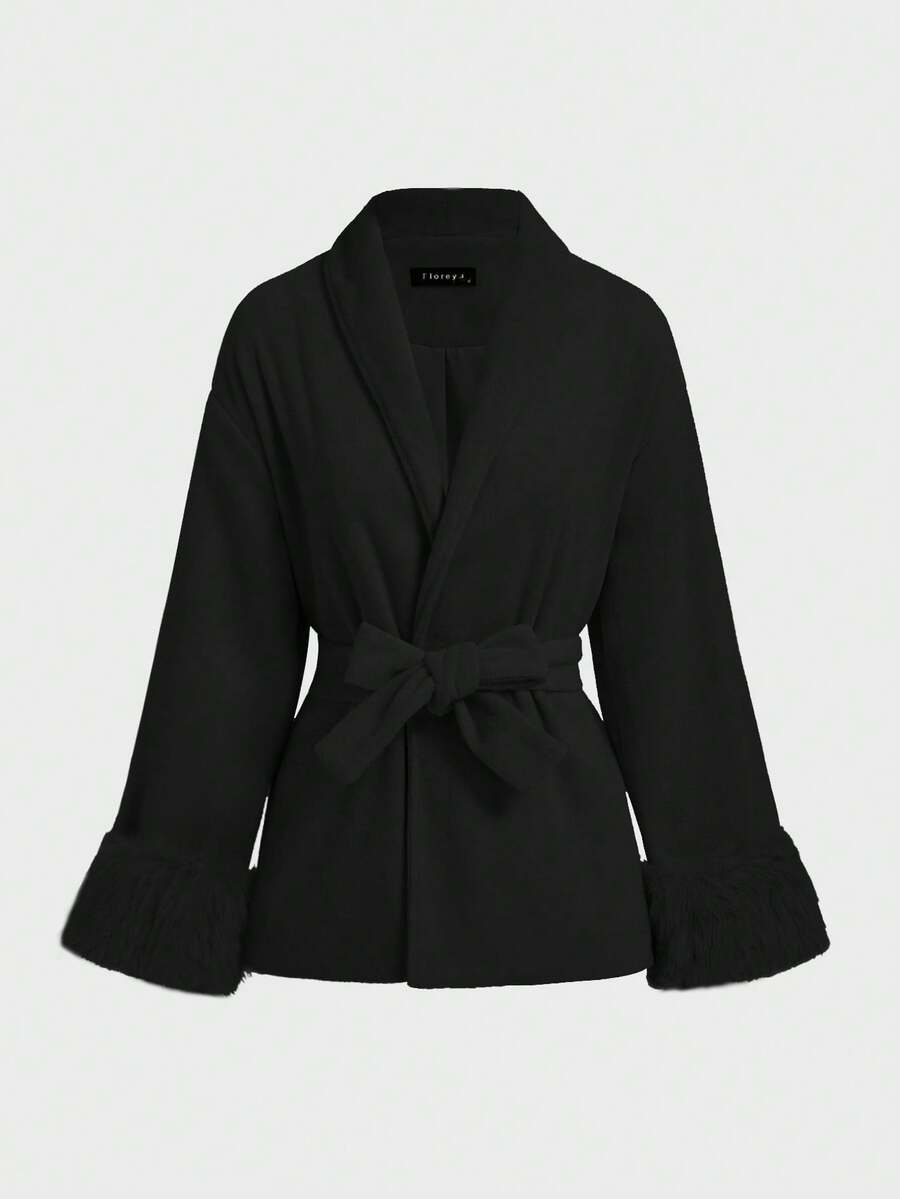 Women Faux Fur Wrap Coat  – Elegant Oversized Winter Jacket