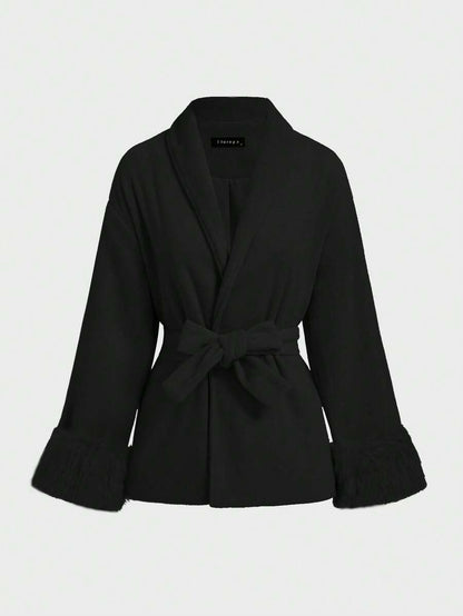 Women Faux Fur Wrap Coat  – Elegant Oversized Winter Jacket