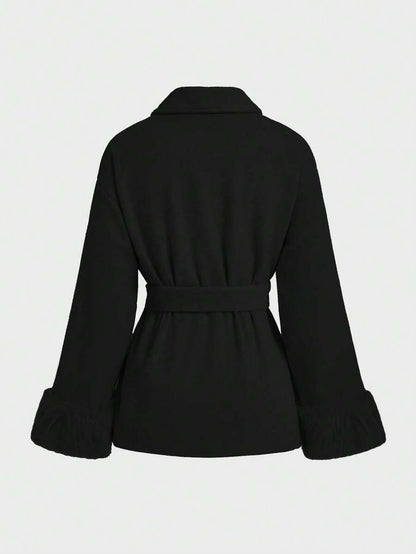 Women Faux Fur Wrap Coat  – Elegant Oversized Winter Jacket