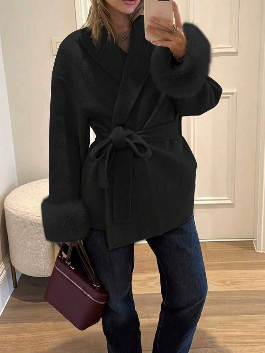 Women Faux Fur Wrap Coat  – Elegant Oversized Winter Jacket