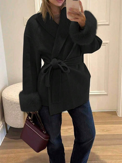 Women Faux Fur Wrap Coat  – Elegant Oversized Winter Jacket