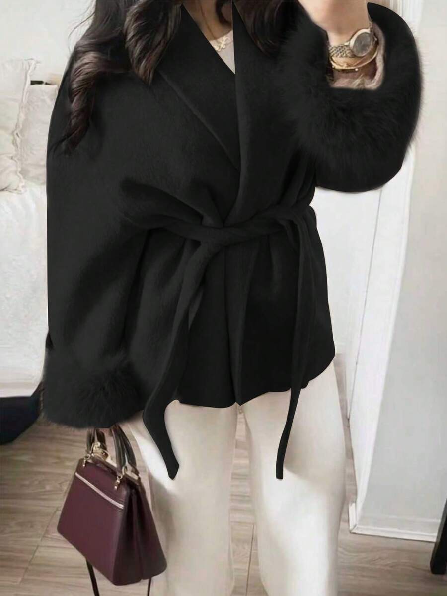 Women Faux Fur Wrap Coat  – Elegant Oversized Winter Jacket