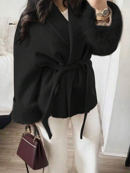 Women Faux Fur Wrap Coat  – Elegant Oversized Winter Jacket