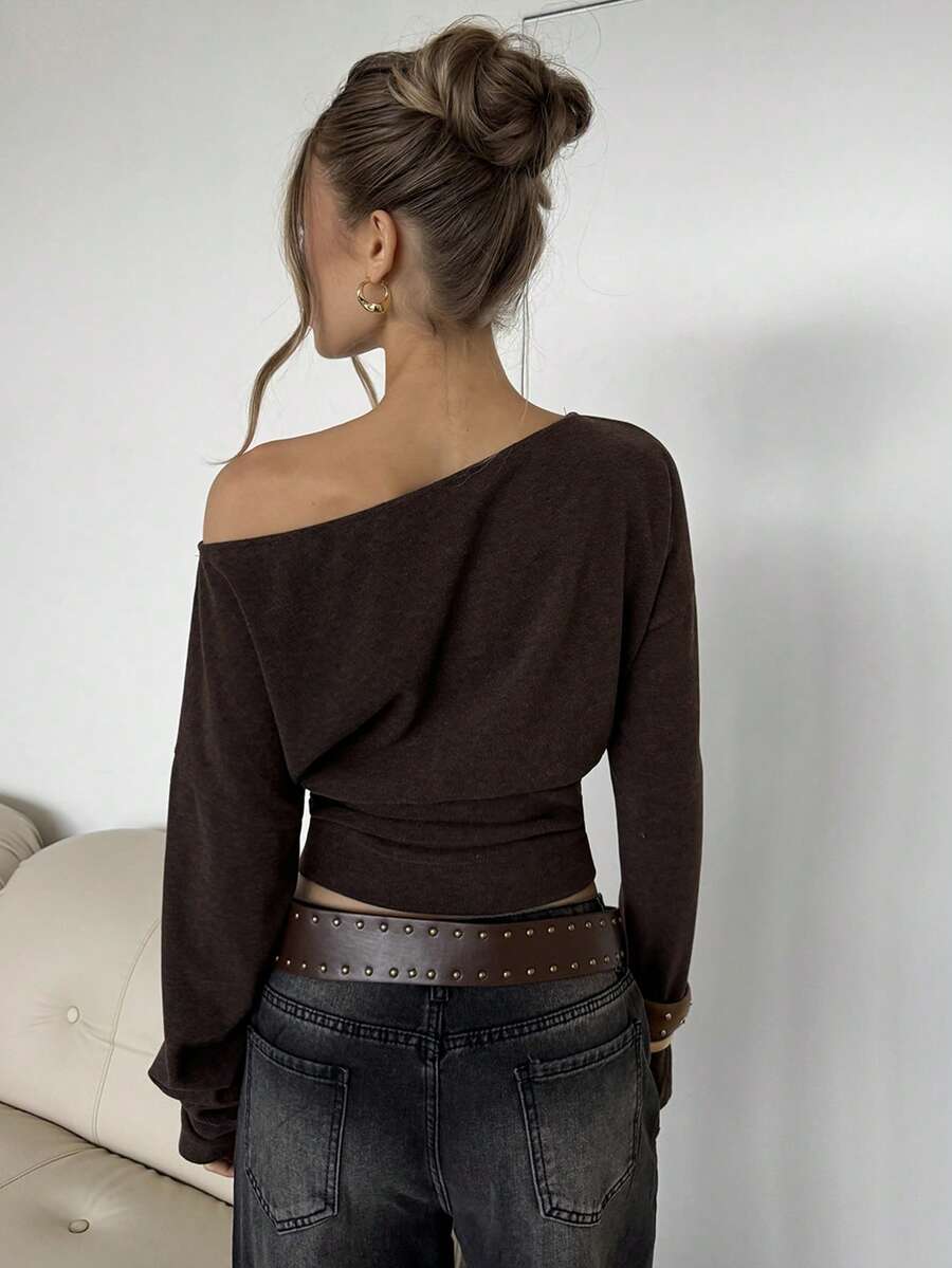 Asymmetrical Knit Long Sleeve Top – Stretch – Casual Autumn Sweater