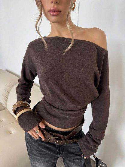Asymmetrical Knit Long Sleeve Top – Stretch – Casual Autumn Sweater