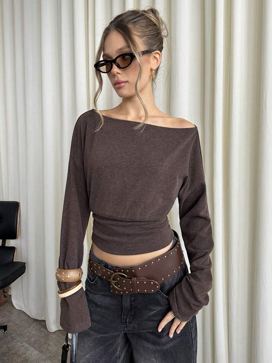 Asymmetrical Knit Long Sleeve Top – Stretch – Casual Autumn Sweater