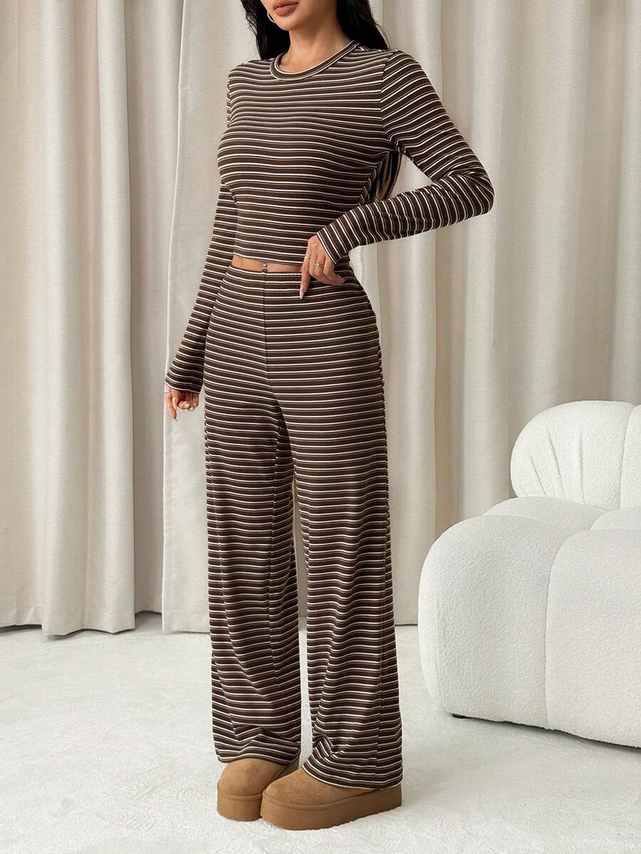 Striped Lounge Pyjama Set – Women – 2 Piece Knit Outfit