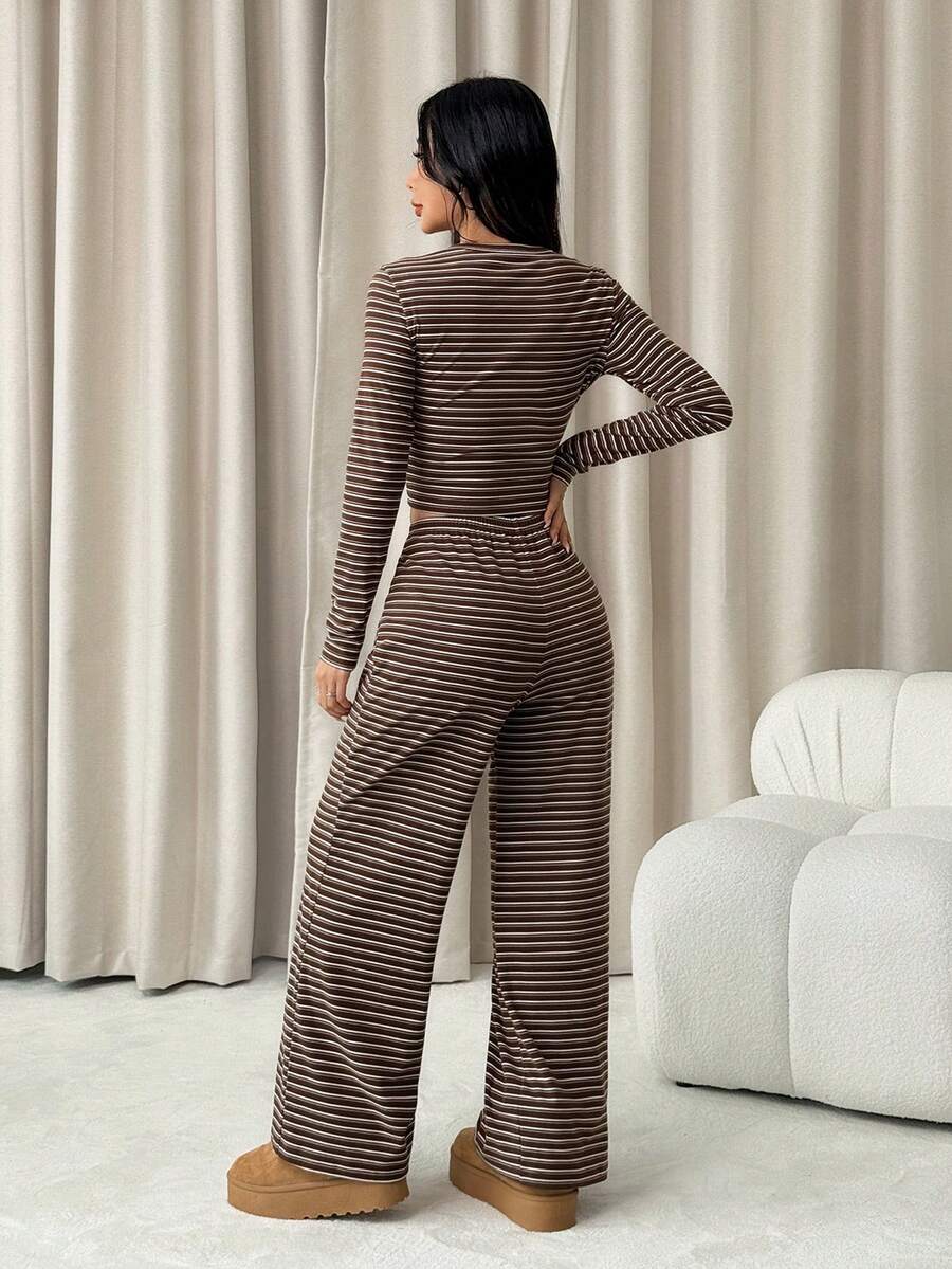 Striped Lounge Pyjama Set – Women – 2 Piece Knit Outfit