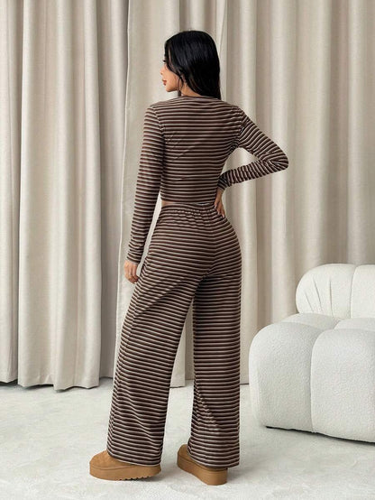Striped Lounge Pyjama Set – Women – 2 Piece Knit Outfit