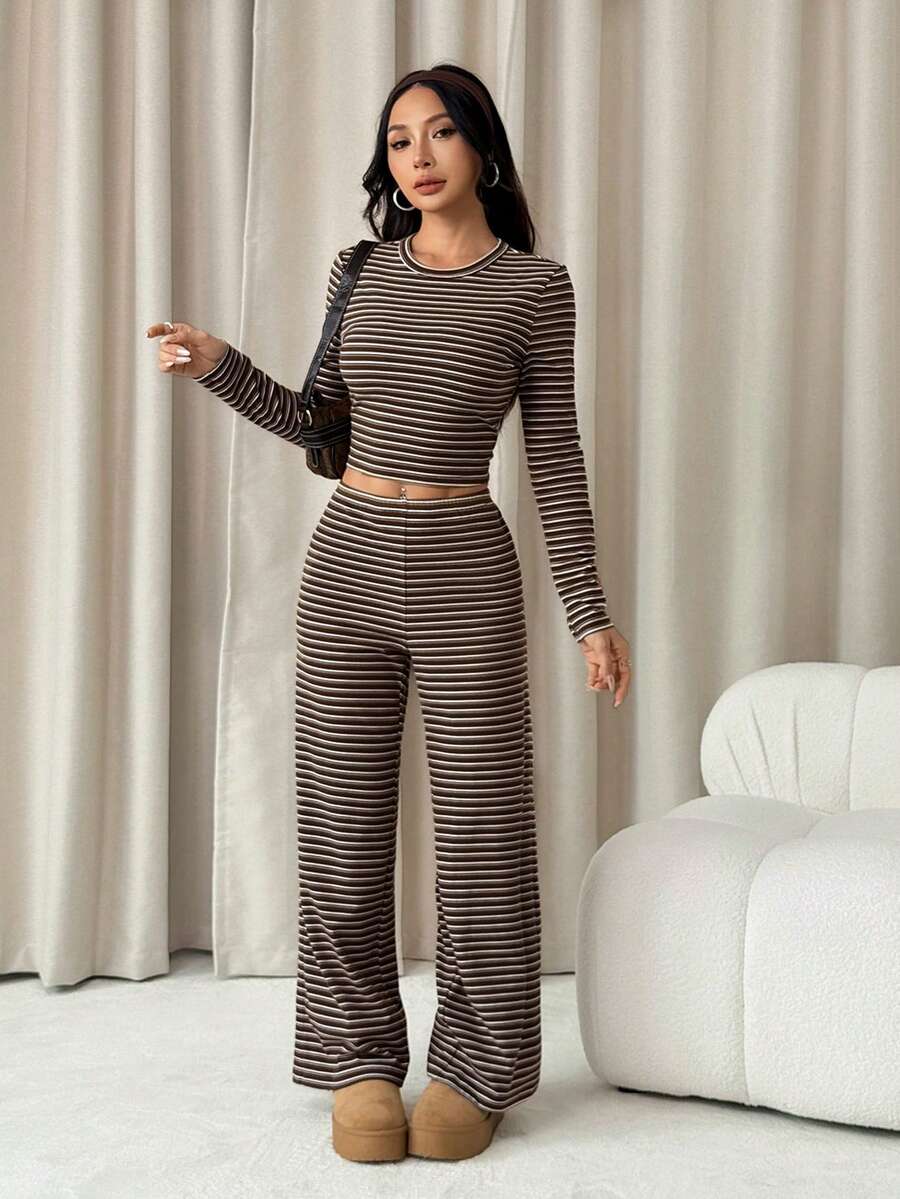 Striped Lounge Pyjama Set – Women – 2 Piece Knit Outfit