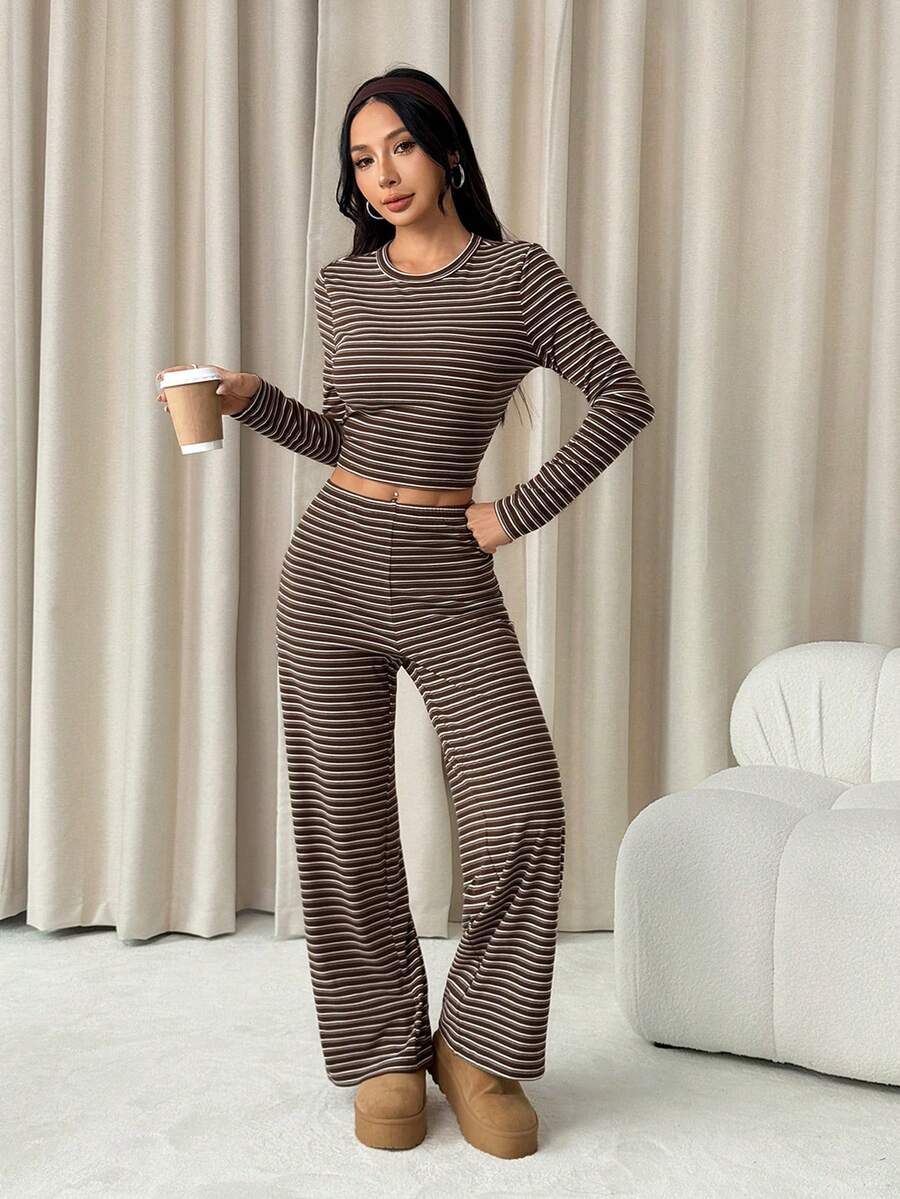 Striped Lounge Pyjama Set – Women – 2 Piece Knit Outfit