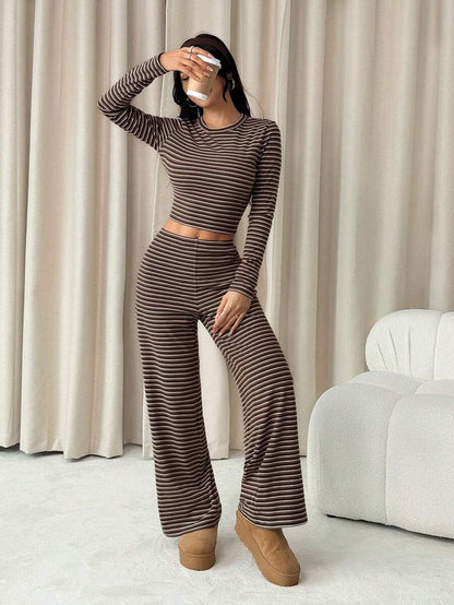 Striped Lounge Pyjama Set – Women – 2 Piece Knit Outfit