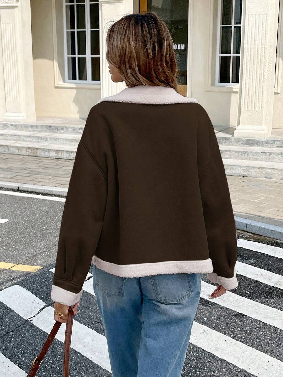 Women Winter Jacket Apricot – Thermal Lined Coat – Loose Fit Funnel Neck Casual