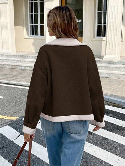 Women Winter Jacket Apricot – Thermal Lined Coat – Loose Fit Funnel Neck Casual