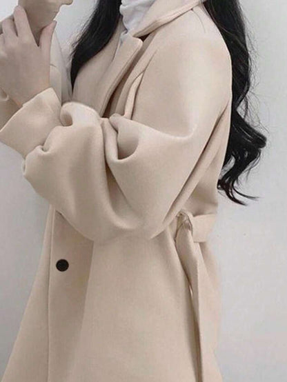 Double Breasted Belted Tweed Jacket – Elegant Long Coat