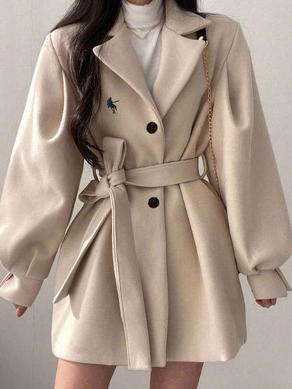 Double Breasted Belted Tweed Jacket – Elegant Long Coat