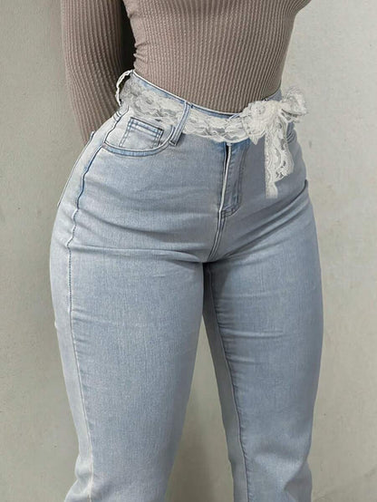 Women Y2K Flare Jeans – High Waist Stretch Denim – Embroidered Bow Slim Fit
