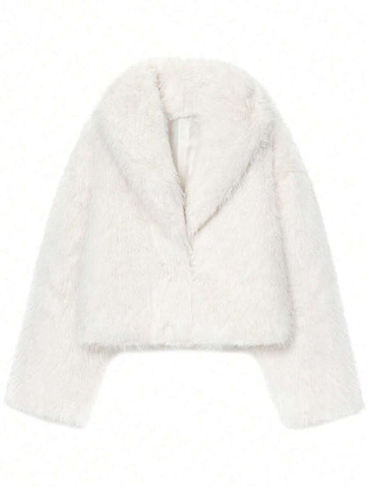 Faux Fur Collar Jacket – Women's Winter Coat – Date Brown Casual Outerwear