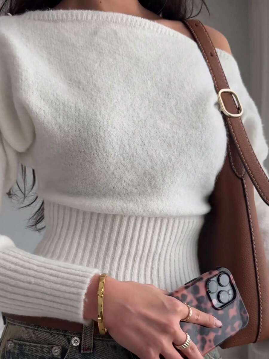 Off Shoulder Knit Sweater – Sexy – Cropped Autumn Pullover