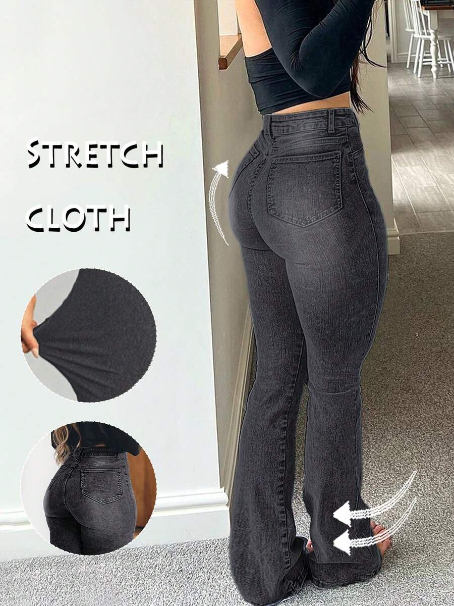 Women Y2K Flare Jeans – High Waist Stretch Denim – Embroidered Bow Slim Fit