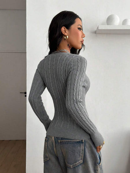 Vintage Ribbed Scoop Neck Sweater – Autumn / Winter – Y2K Knit Pullover