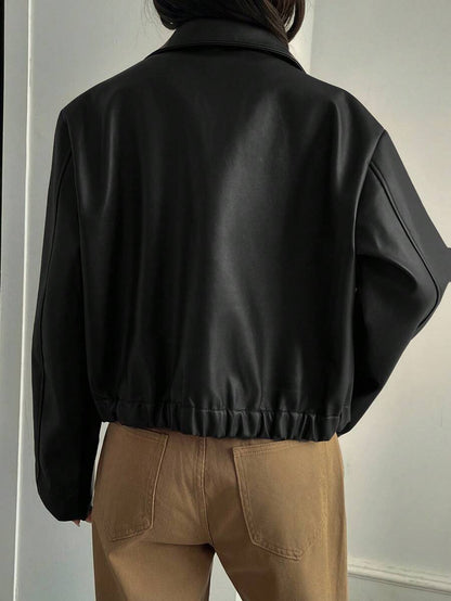 Oversized Faux Leather Jacket – Women – Casual Autumn Winter Coat
