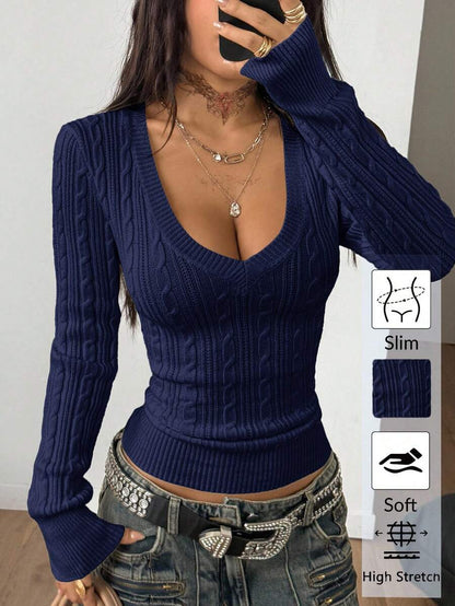 Vintage Ribbed Scoop Neck Sweater – Autumn / Winter – Y2K Knit Pullover