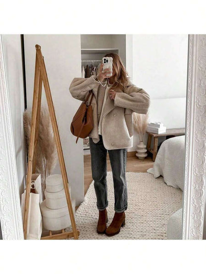 Women Faux Fur Lined Winter Jacket – Coffee Brown – Loose Fit Casual Coat