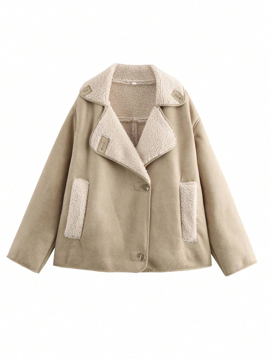 Women Faux Fur Lined Winter Jacket – Coffee Brown – Loose Fit Casual Coat