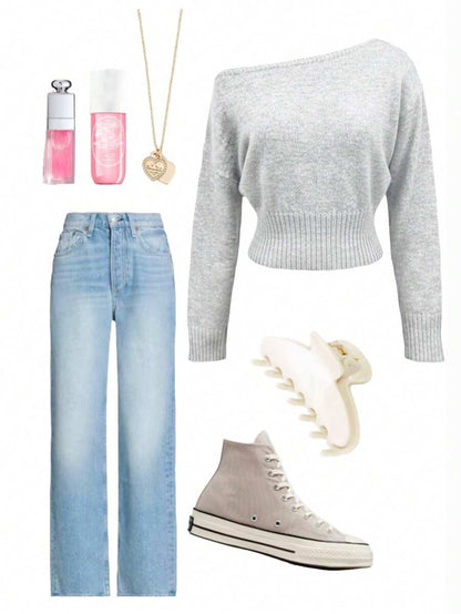 Off Shoulder Knit Sweater – Sexy – Cropped Autumn Pullover