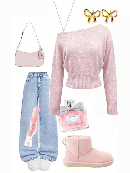 Off Shoulder Knit Sweater – Sexy – Cropped Autumn Pullover